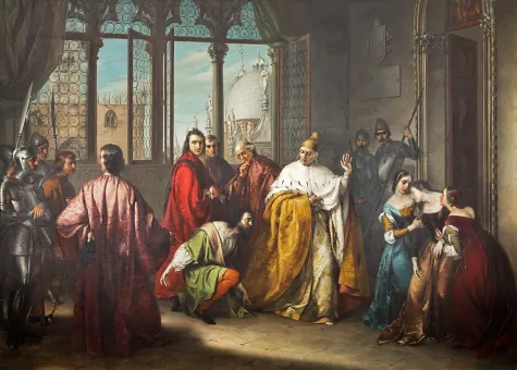 Der Doge Francesco Foscari schickt seinen Sohn Giacomo in die Verbannung
