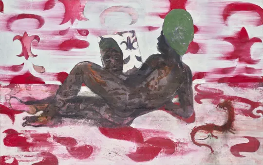 Ölgemälde einer liegenden nackten Frau, die einen grünen Turban trägt