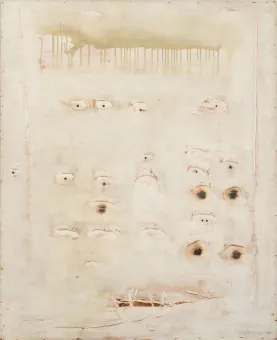 Oil, cell-cement on plywood, burned  122 x 100 cm