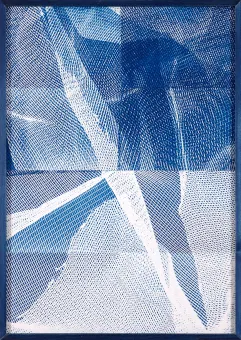 Blaudruck auf Papier, Rahmen: Blaudruck auf Ahornholz, 42 x 29,7 cm