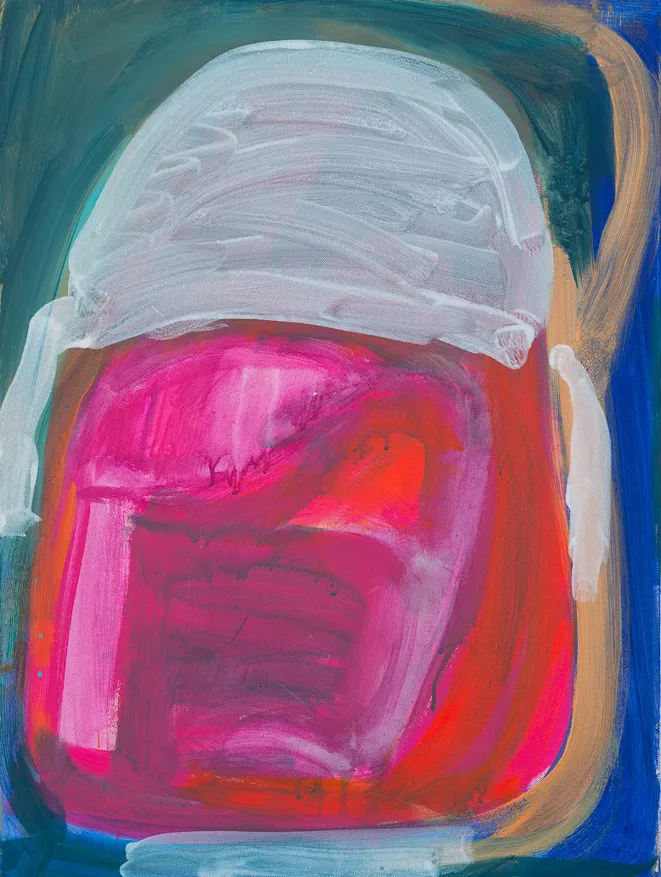 Acrylgemälde in den Farbenpink, rot, weiß, grün und blau