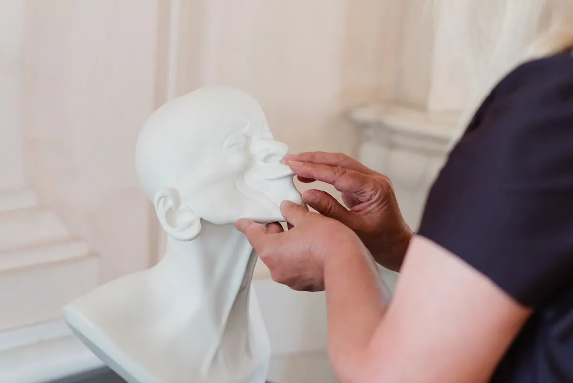 Hands touching a Messerschmidt head