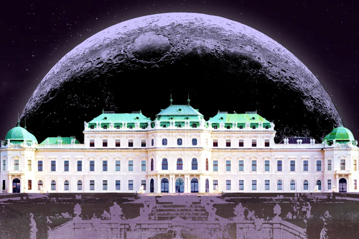 Oberes Belvedere Außenansicht mit Mond im Hintergrund