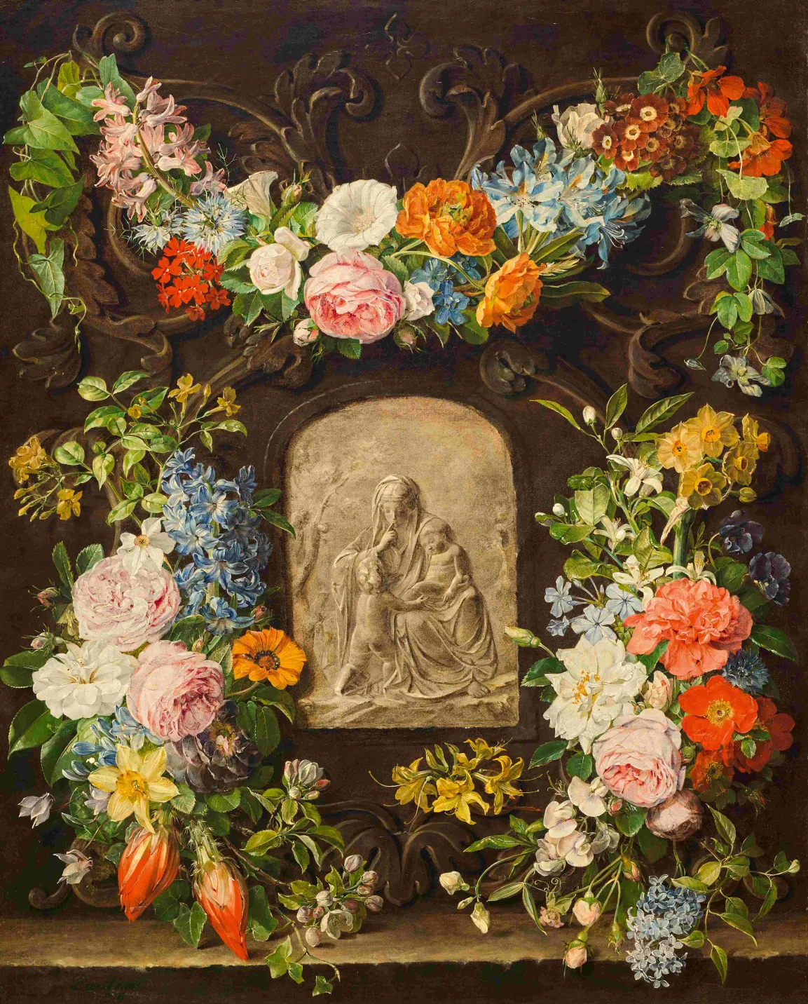 Flower Wreath with Madonna Relief