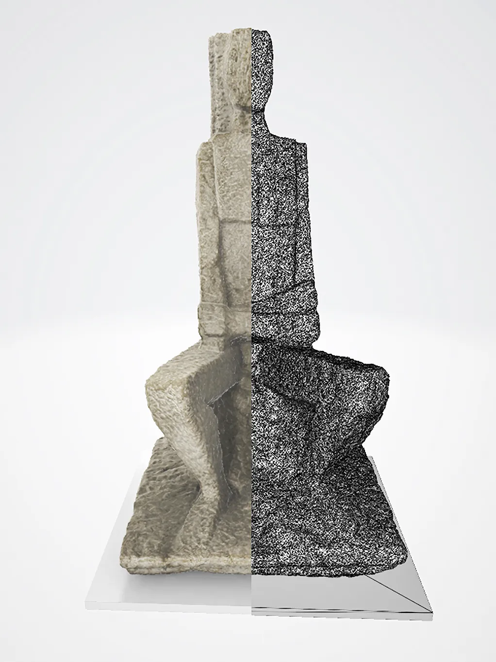 3D model with and without texture: Fritz Wotruba, Large Seated Figure (“Human Cathedral”), 1949