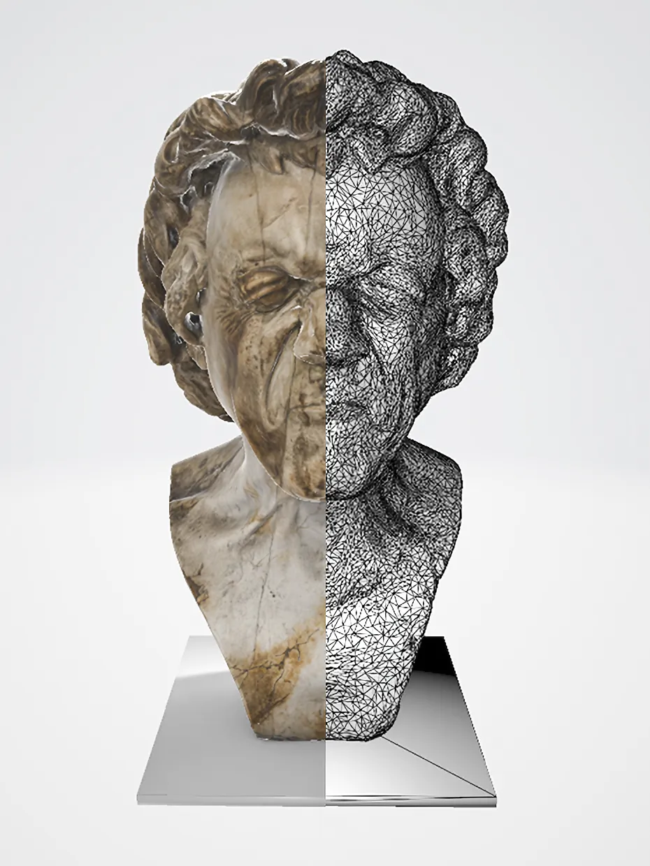 3D model with and without texture: Franz Xaver Messerschmidt, Character Head No. 17, 1771/1781