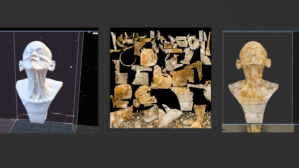 3D model of Franz Xaver Messerschmidt, Character Head No. 6, 1777/1783; left without texture, right with texture.