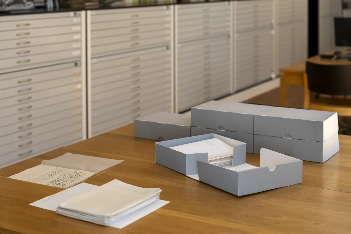 Archive material on a table.