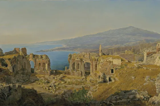 Ferdinand Georg Waldmüller, Die Ruinen des griechischen Theaters von Taormina mit dem Ätna, 1844