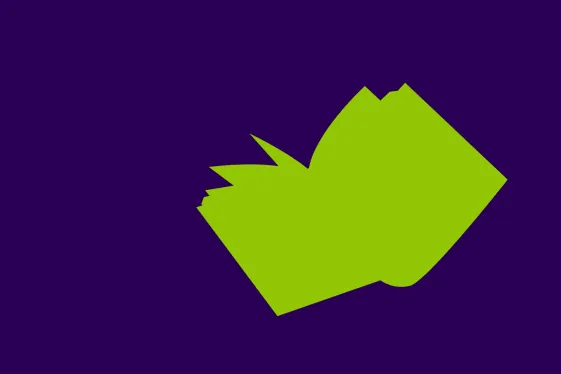 Grafik eines aufgeschlagenen grünen Buchs vor lila Hintergrund