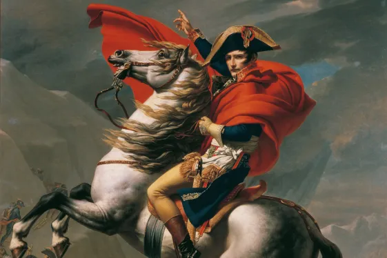 Napoleon mit Umhang auf einem Pferd