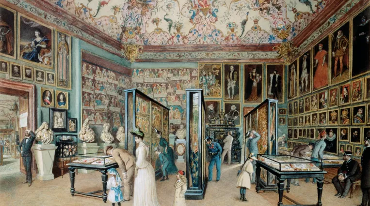 Zeichnung von Menschen im Museumsaal