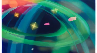Miao Ying, Training Landscapes No.22 - A quantum alchemist in a lab pristine, Manipulated qubits with a futuristic sheen, 2024