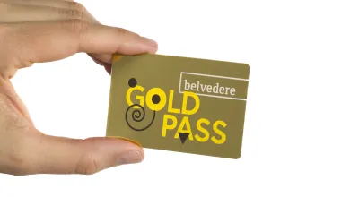 Hand hält Gold Pass
