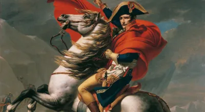 Napoleon mit Umhang auf einem Pferd