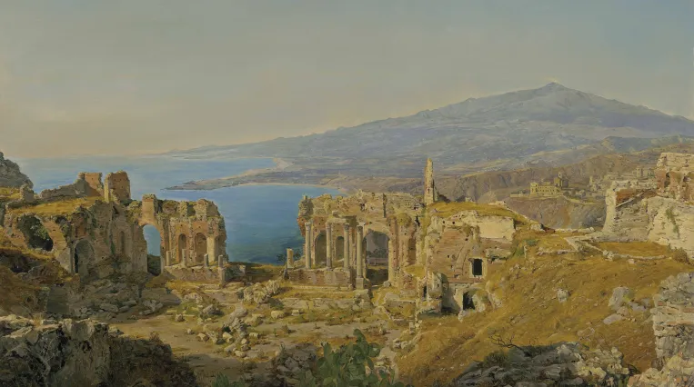 Ferdinand Georg Waldmüller, Die Ruinen des griechischen Theaters von Taormina mit dem Ätna, 1844