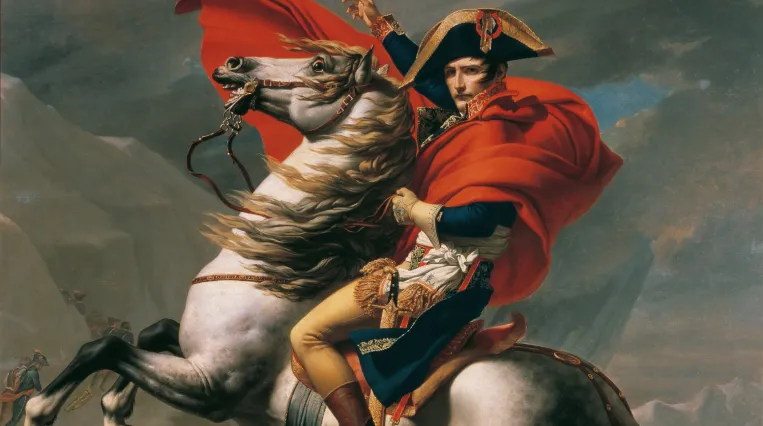Napoleon mit Umhang auf einem Pferd